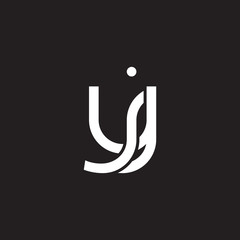 Initial lowercase letter yj, jy, overlapping circle interlock logo, white color on black background