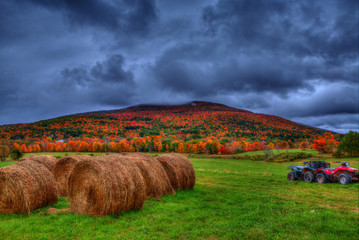 Upstate NY, bales of hay and fall foliage colors