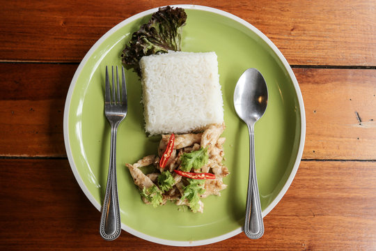 Rice and chicken with garlic and pepper, Thai Food
