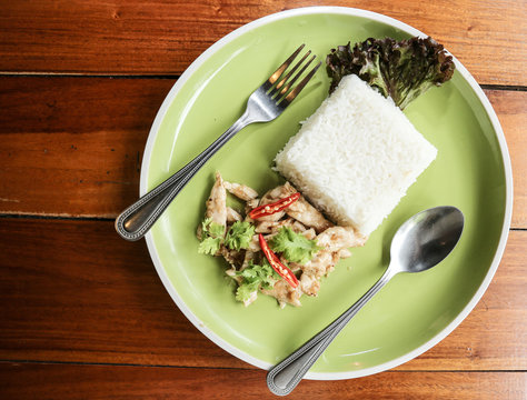 Rice and chicken with garlic and pepper, Thai Food