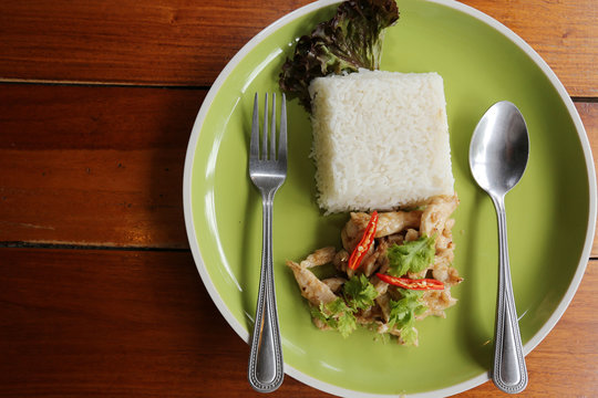 Rice and chicken with garlic and pepper, Thai Food