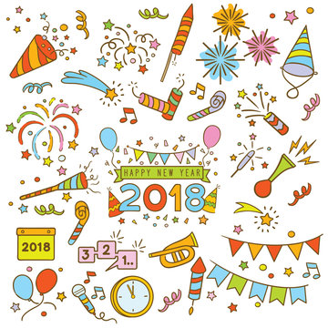 Happy new year doodle elements