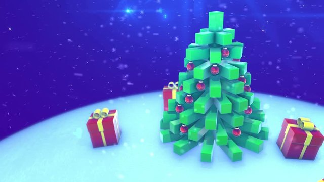 Christmas tree gives presents. Looping 3d animation.