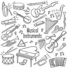 Doodle musical instruments in black color