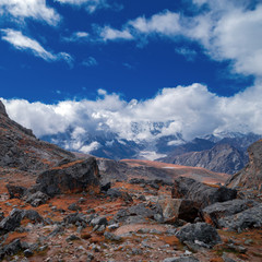 Look at snow peak at the top of the mountain