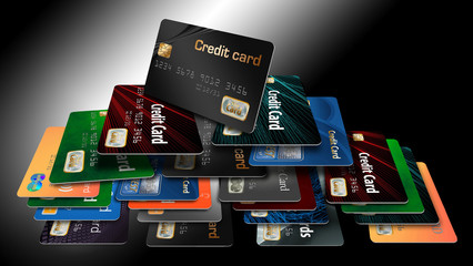 How does your credit card stack up compared to others? That is the theme of this illustration of credit cards, generic, stacked with one on the top.