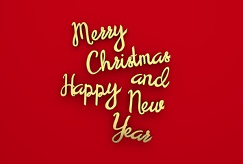 Merry Christmas and Happy New Year 3D text 