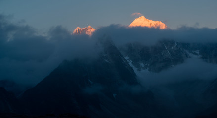 Everest east slope scene-bright peaks
