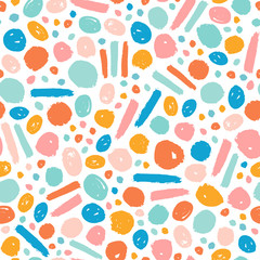 Colourful abstract modern background. Hand painted strokes, rounds. Vector seamless pattern