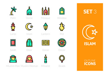 Outline color icons set in thin modern design style