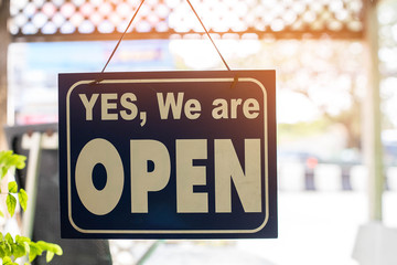 Yes, we are open sign. On Cafe and Restaurant window.