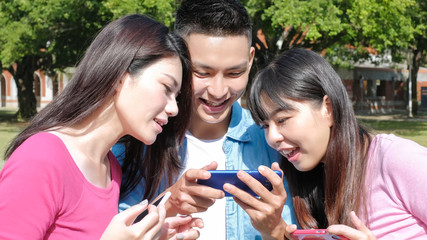 happy student use phone