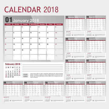 Calendar for 2018 in gray-red color with a place for the logo.
