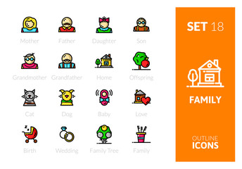 Outline color icons set in thin modern design style