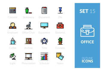 Outline color icons set in thin modern design style