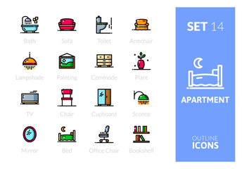 Outline color icons set in thin modern design style