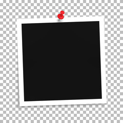 Photo frame template with push pin on a transparent background