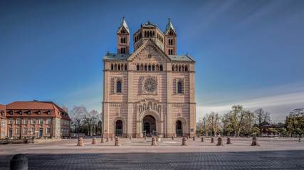 Fototapeta na wymiar Travel, Rhineland Palatinate, GER, Germany. 23 Nov 2017, The World Heritage - the Dome in Speyer, at a sunny day at november 2017 without people. Longtime Exposure.