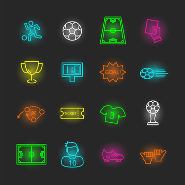 soccer neon icon set