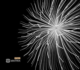 Array with dynamic particles. 3d futuristic technology style. Abstract background. Vector illustration.