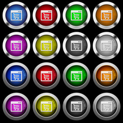 Webshop application white icons in round glossy buttons on black background