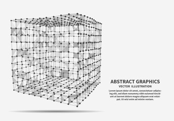 Fototapeta premium Cube, vector illustration. Network connections.