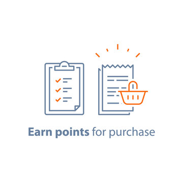 Loyalty program, earn points, marketing concept, till slip with shopping basket