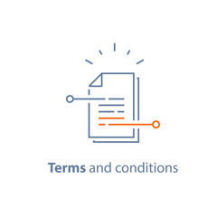 Contract terms and conditions, document paper, writing and storytelling concept, brief summary