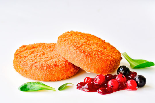Fried camembert on white background
