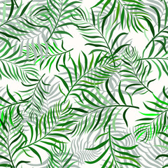 Fototapeta premium Tropical background with palm leaves. Seamless floral pattern. Summer vector illustration