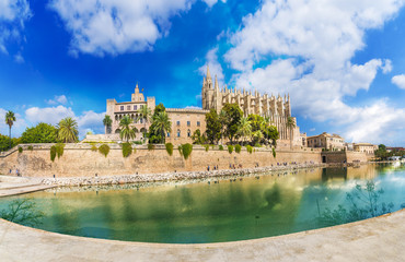 The gothic Cathedral and medieval La Seu in Palma de Mallorca islands, Spain