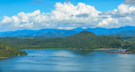 Beautiful viewpoint of the lake on Srinakarin dam, Kanchanaburi province,Thailand.