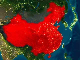 China in red at night