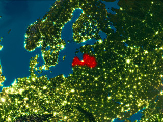Latvia in red at night