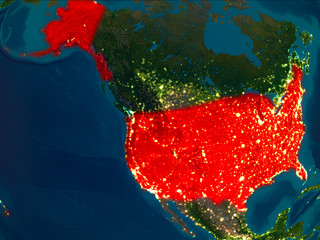 USA in red at night