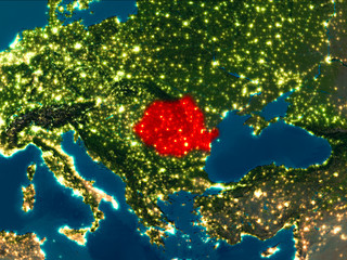 Fototapeta na wymiar Romania in red at night