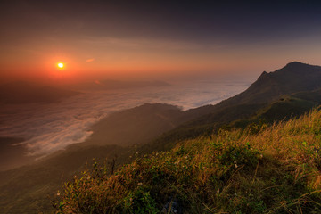 Doy-pha-tang, Landscape sea of mist on Mekong river in border  of  Thailand and Laos.