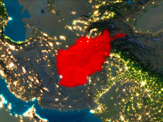 Afghanistan in red at night