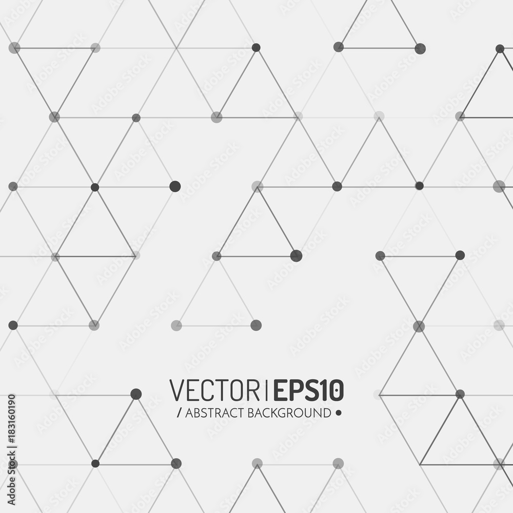 Poster Technology background. Triangles with dots. Geometric pattern