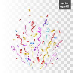 Confetti isolated on transparent background. Festive vector illustration