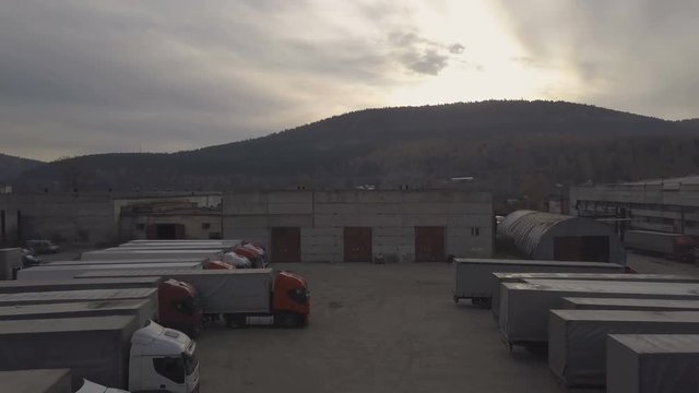Top view truck car with freight container parking on plase for rest trucker