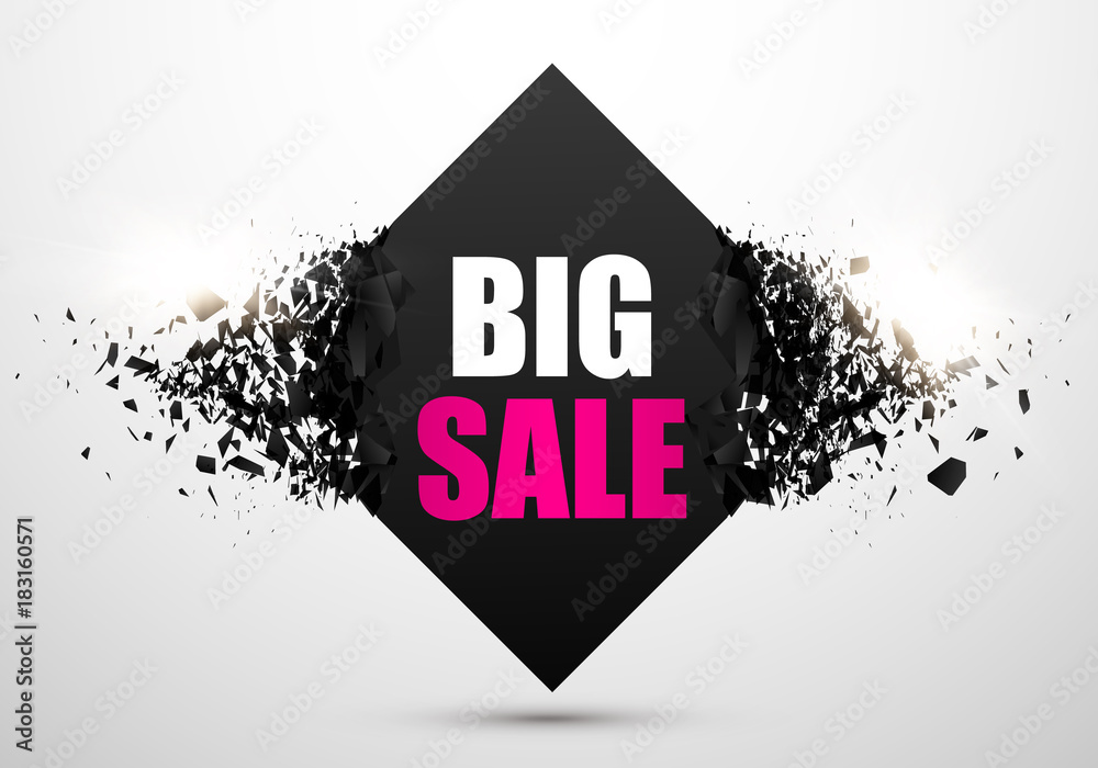 Poster sale background. vector banner with explosion effect and glow.