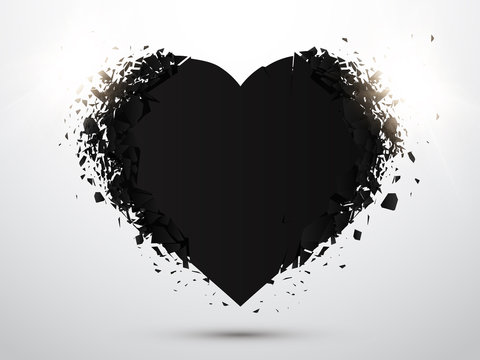 Black Heart isolated with explosion effect. Valentines day concept. Vector