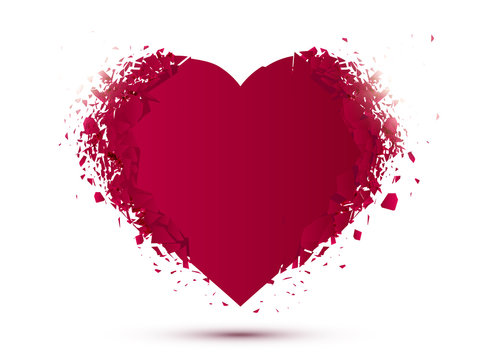 Red Heart isolated on white background with explosion effect. Valentines day concept. Vector