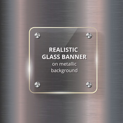 Glass banner on steel metallic background.