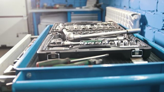 A kit of tools for repairing - screwdriver, wrenches - automobile car service