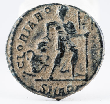 Ancient Roman copper coin of Theodosius. Reverse.