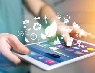 View of a Technology ecologic interface with icon displayed on a technology interface