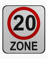 German traffic sign: tempo 20 zone isolated on white