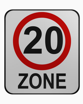 German traffic sign: tempo 20 zone isolated on white